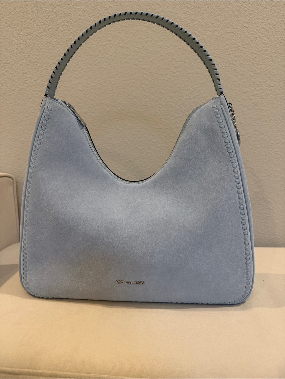 Michael Kors Nayla Pale Blue Suede Shoulder Hobo Bag NWT
